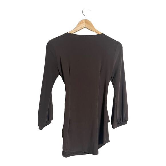 Joseph Ribkoff Women’s Brown Wrap 3/4 Sleeve Blouse Size 4 Dressy Drapey - Picture 2 of 8